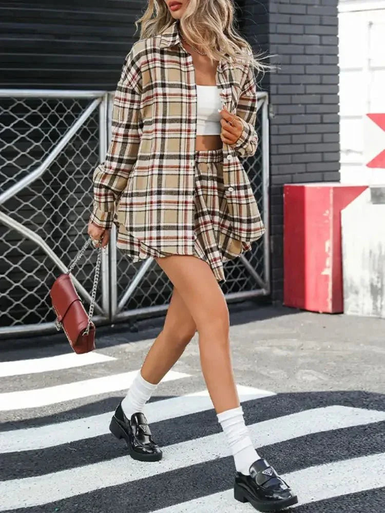 Plaid Button Up Shirt and Skirt Set - Update AvenueTrendsi10010037123689910010037123689926cd4d9d0d544a56be82b443a6afb60a - Max - OriginKhaki