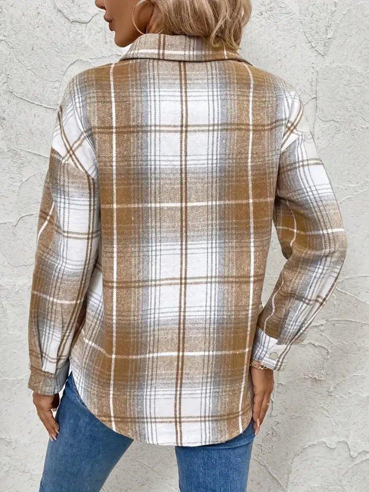 Plaid Collared Neck Half Zip Long Sleeve Top - Update AvenueTrendsi10010082606385910010082606385937be96f8 - a2ee - 4c50 - 8cc3 - cb8c8122107b - MaxCamel