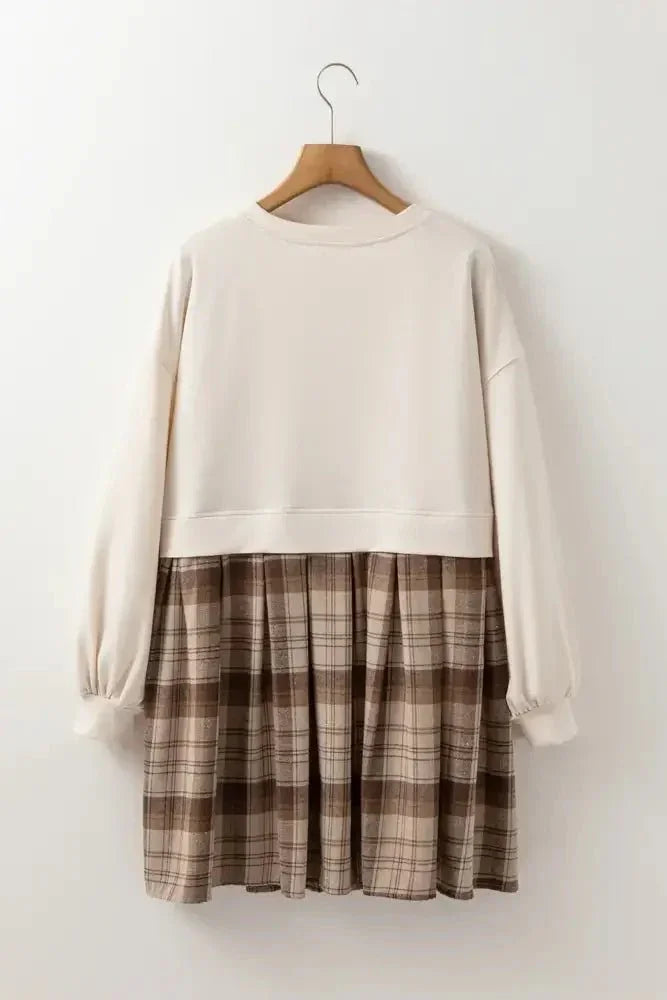 Plaid Round Neck Long Sleeve Mini Dress - Update AvenueTrendsi10010071884184310010071884184338128e01 - 4015 - 4b57 - a949 - 7fd14dfac05f - MaxBeige