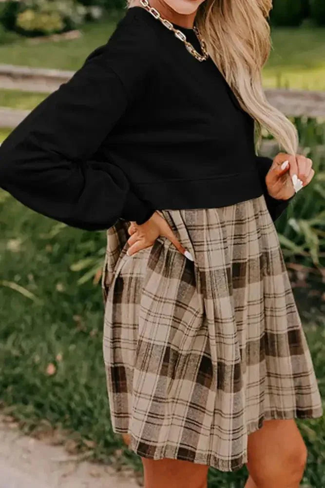 Plaid Round Neck Long Sleeve Mini Dress - Update AvenueTrendsi100100718845678100100718845678a5b7a0ca - 7689 - 4ea1 - 927c - efb66e349ccc - MaxBlack