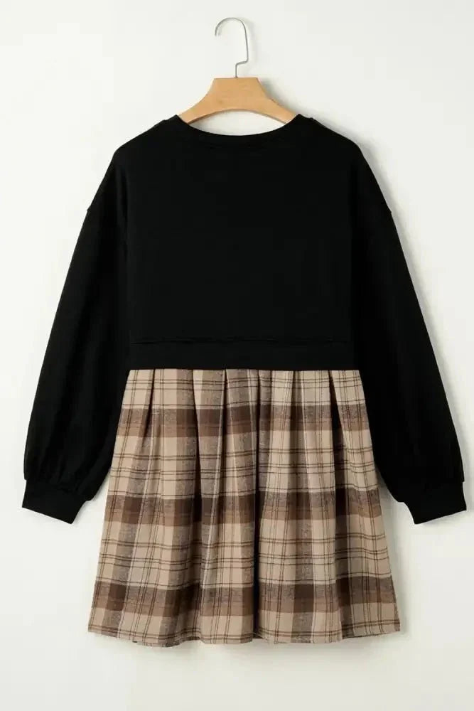 Plaid Round Neck Long Sleeve Mini Dress - Update AvenueTrendsi100100718845678100100718845678be0d2743 - 6c1b - 45c5 - aa9d - e7aa167f737b - MaxBlack