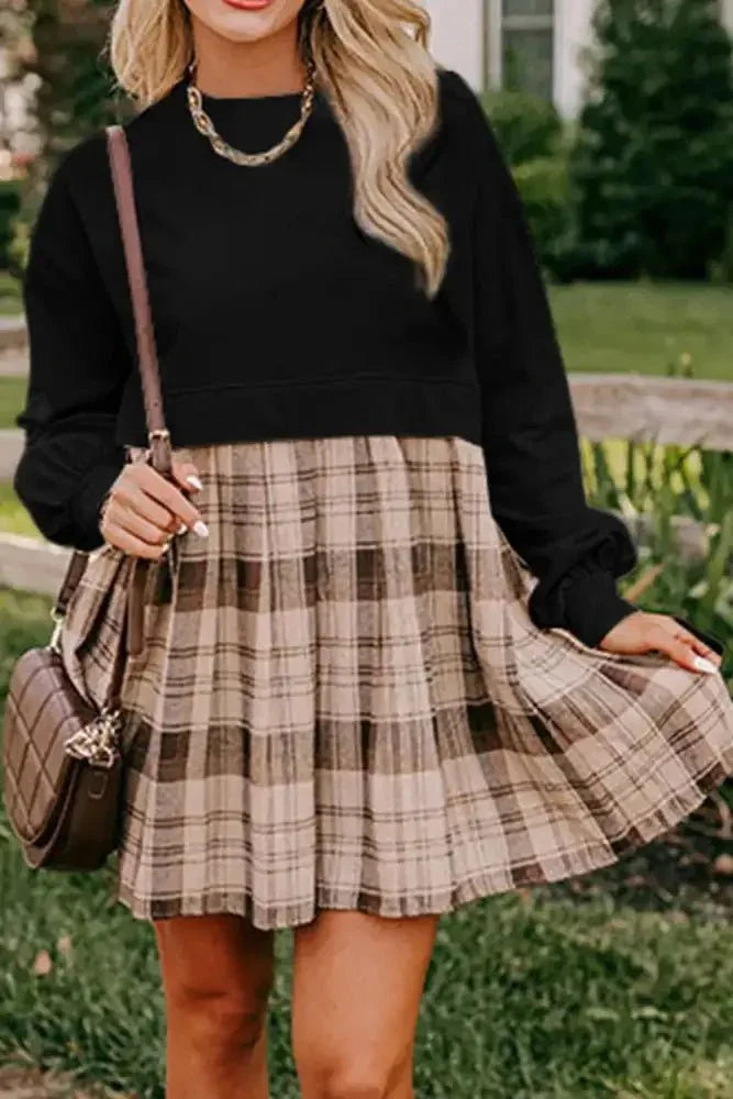 Plaid Round Neck Long Sleeve Mini Dress - Update AvenueTrendsi1001007188456781001007188456782fa5acc6 - f0de - 4428 - b82b - a5b38f6e9ef3 - MaxBlack
