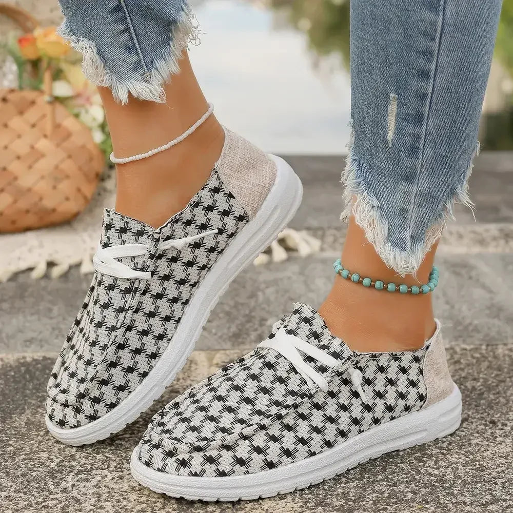 Plaid Round Toe Canvas Slip-Ons