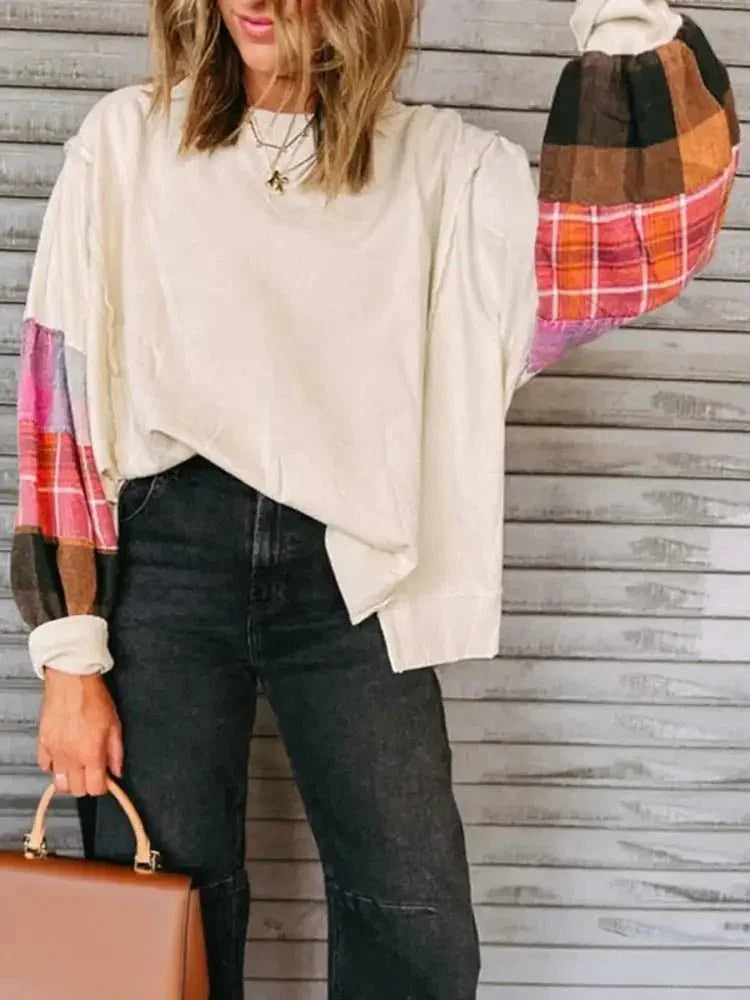 Plaid Sleeve Contrast Casual Sweatshirt - Update AvenueTrendsi100100563051104100100563051104d107951a - 20c5 - 40f5 - 9163 - 9f3877964735 - Max - OriginBeige