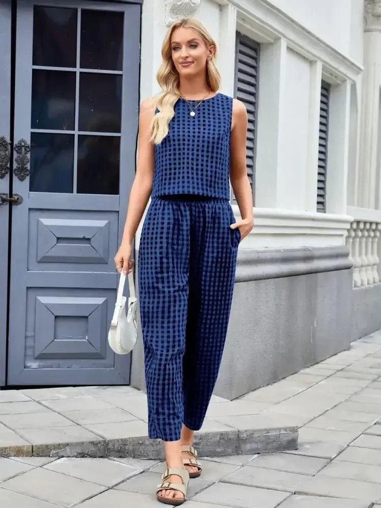 Plaid Sleeveless Top and Pants Set - Update AvenueTrendsi100100045523661100100045523661e20d0376 - 5e4d - 4a6e - 8610 - 70fcbbd9f1d9 - MaxNavy