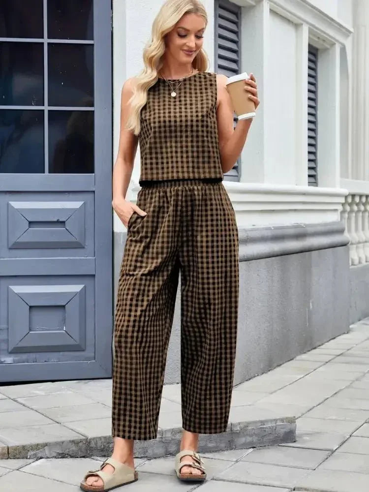 Plaid Sleeveless Top and Pants Set - Update AvenueTrendsi100100045524189100100045524189df5591ed - 3e09 - 4c44 - 881a - 7227848ded83 - MaxBrown