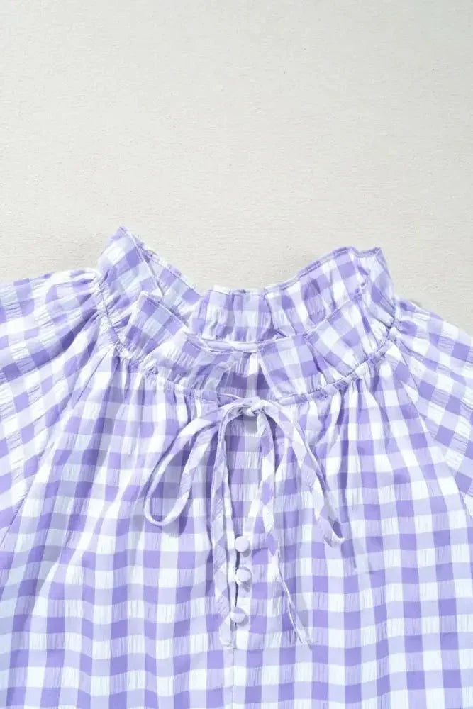 Plaid Tie Neck Short Sleeve Babydoll Mini Dress - Update AvenueTrendsi10010089299724410010089299724418b2077b - f027 - 4111 - 85fb - 04cf00c1070e - MaxLavender