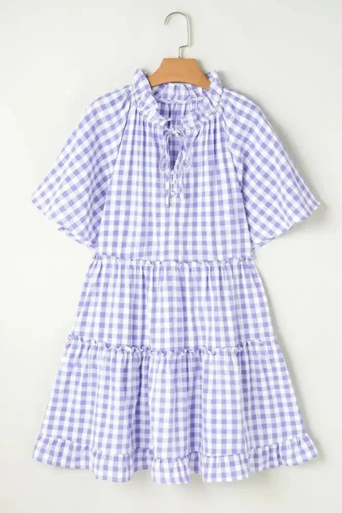 Plaid Tie Neck Short Sleeve Babydoll Mini Dress - Update AvenueTrendsi10010089299724410010089299724494147b42 - feb1 - 4a89 - 8a4c - c9b1e894ec36 - MaxLavender