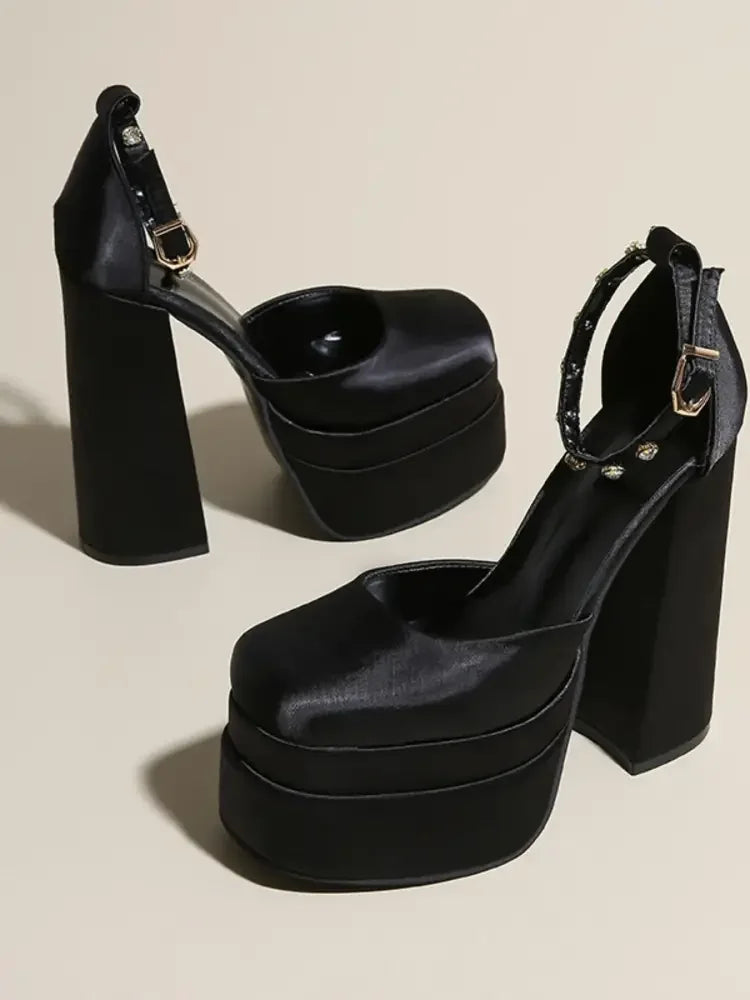 Platform High Heel Ankle Strap Pumps