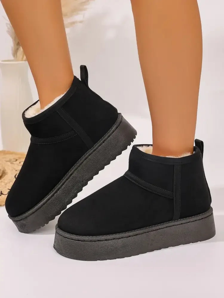 Platform Winter Ankle Boots with Cozy Fleece Lining