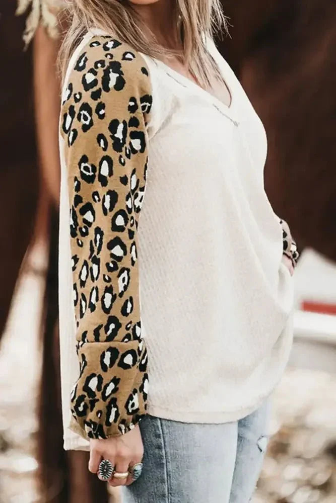 Plus Size Leopard V - Neck Raglan Sleeve Blouse - Update AvenueTrendsi1001012104562931001012104562932a6e206d417a4515a9e474599a55b54c - MaxWhite