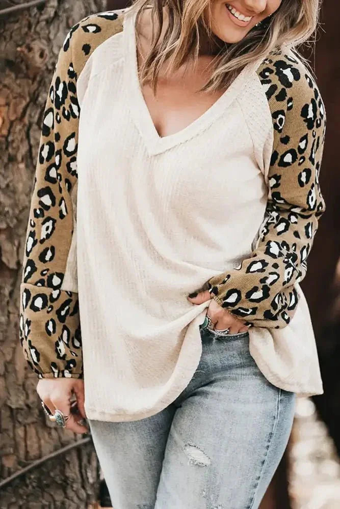 Plus Size Leopard V - Neck Raglan Sleeve Blouse - Update AvenueTrendsi1001012104562931001012104562933bd50e6b9547496280efaf67a9cbd08a - MaxWhite