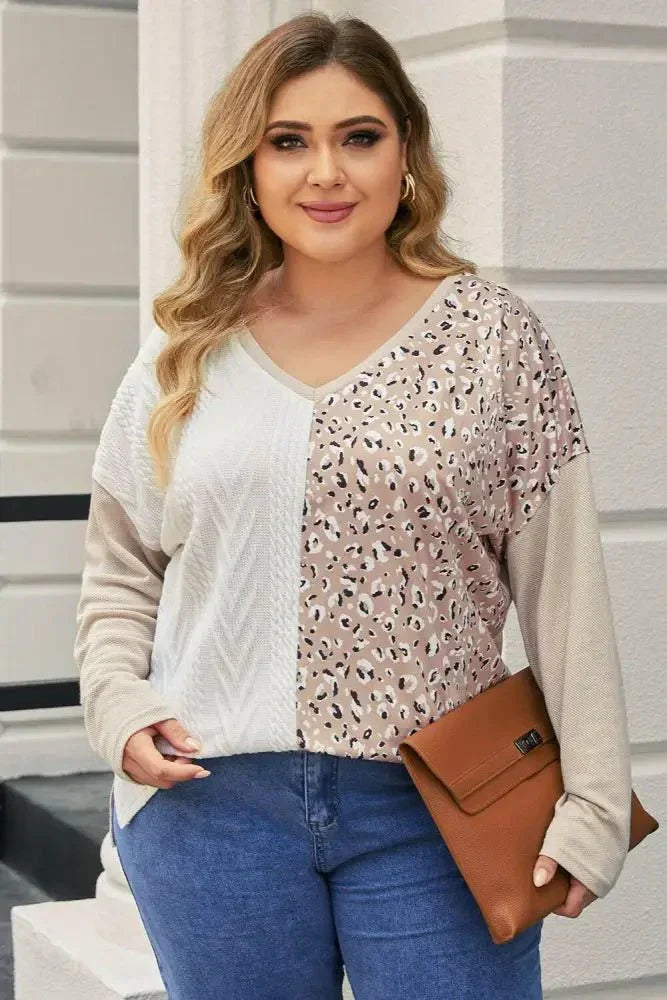 Plus Size Multicolor V - Neck Dropped Shoulder Sweater - Update AvenueTrendsi100100973063309100100973063309a8b222131a63428e887b3c009ca1d404 - MaxKhaki