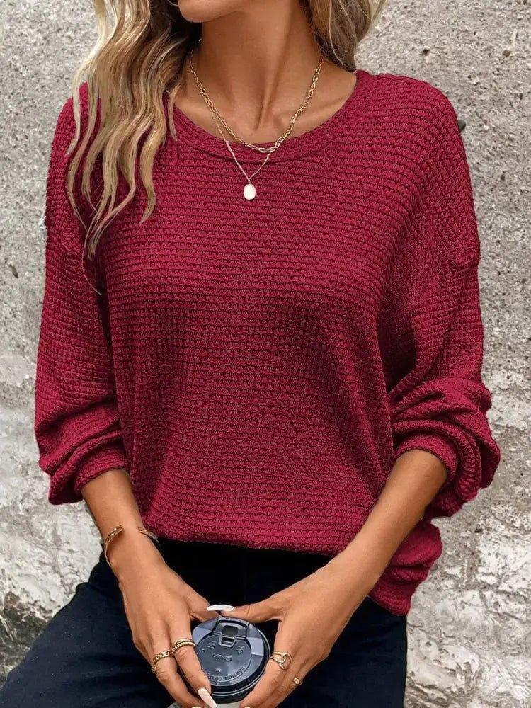 Plus Size Relaxed Fit Waffle Knit Round Neck T-Shirt - Update AvenueT-ShirtsTrendsi1001002937813161001002937813162d07817306754d85a70876503502ecfb - Max - OriginBurgundy