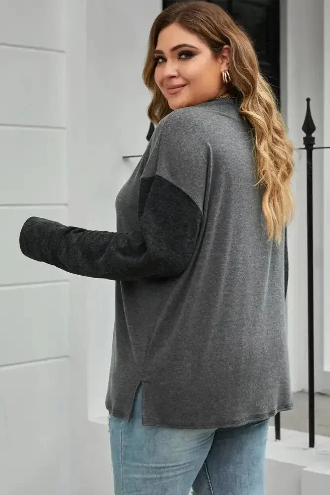 Plus Size Round Neck Long Sleeve Buttoned Blouse - Update AvenueTrendsi1001015912069911001015912069913e8a9ee0d9e049e3afebc7a68f68db5e - MaxDark Gray