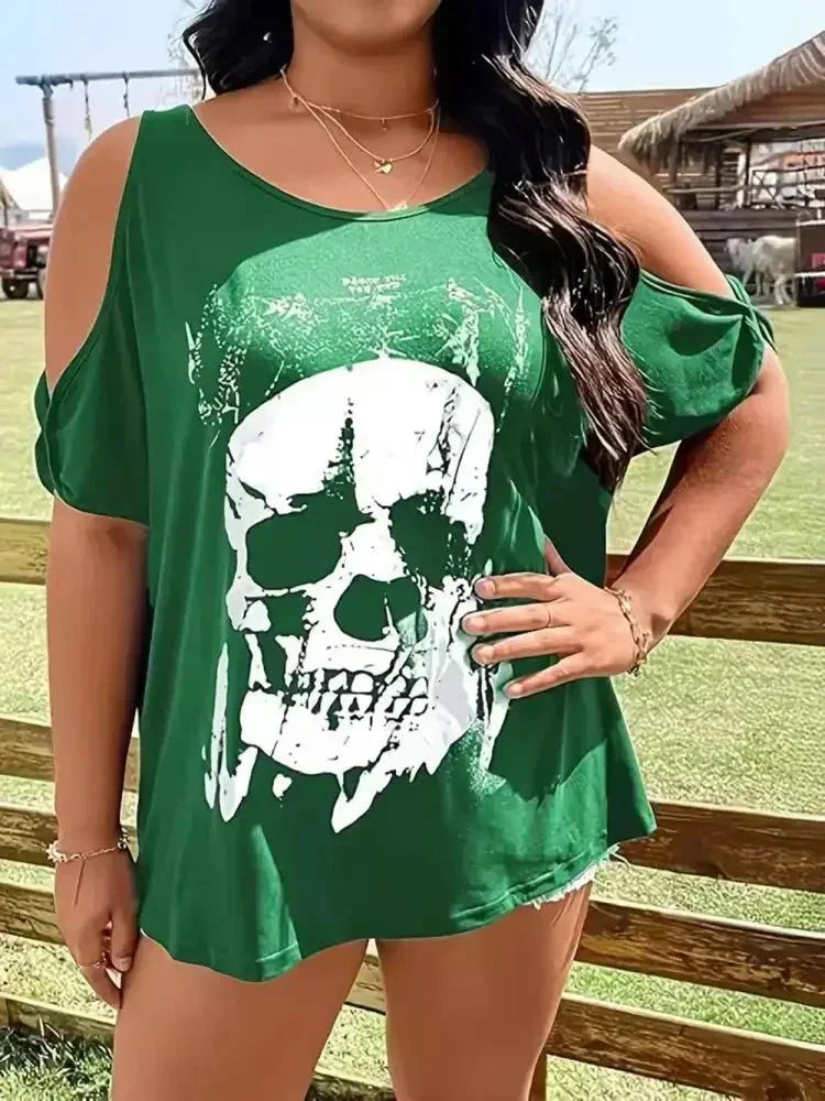Plus Size Skeleton Graphic Round Neck Cold Shoulder T-Shirt - Update AvenueHalloweenTrendsi100100914770781100100914770781ff212f8e - 44db - 4700 - 9ba6 - 2afe5f509227 - MaxGreen