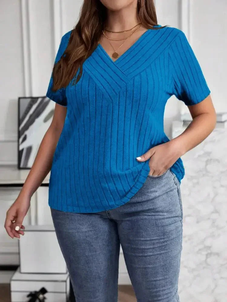 Plus Size V - Neck Short Sleeve Ribbed T-Shirt - Update AvenueT-ShirtsTrendsi1001006168422171001006168422171e4ab876f82c4983abf1e15c815d2d69 - Max - OriginRoyal Blue