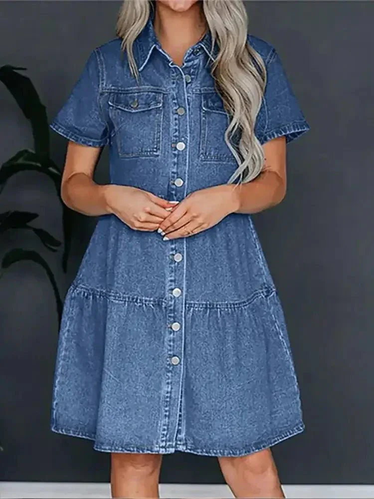 Pocketed Button Up Collared Neck Short Sleeve Denim Dress - Update AvenueDenim Dresses & SkirtsTrendsi10010048505162210010048505162289979dbd - e774 - 49d1 - b0b1 - d6a90eb1cb0f - MaxDusty Blue