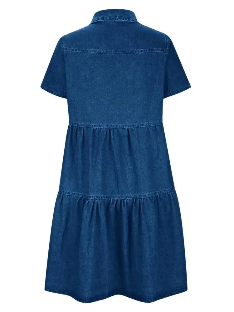 Pocketed Button Up Collared Neck Short Sleeve Denim Dress - Update AvenueDenim Dresses & SkirtsTrendsi100100485055125100100485055125f389513c - 03ad - 4b50 - bfe1 - d68fce83c139 - MaxNavy