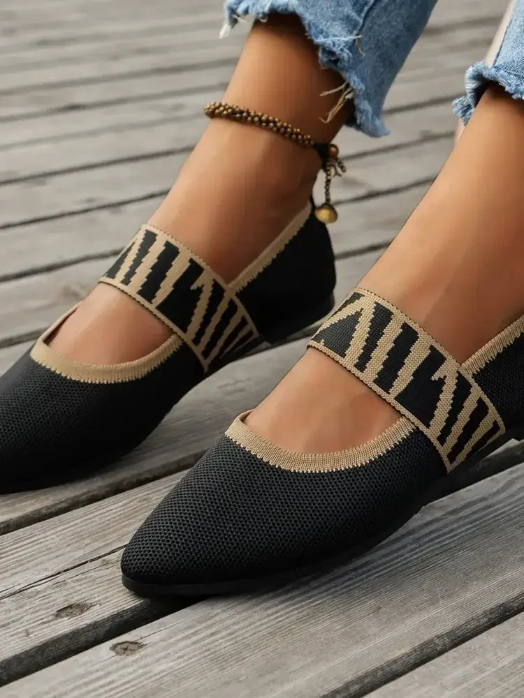 Point Toe Flats Mesh Gingham Strap Loafers