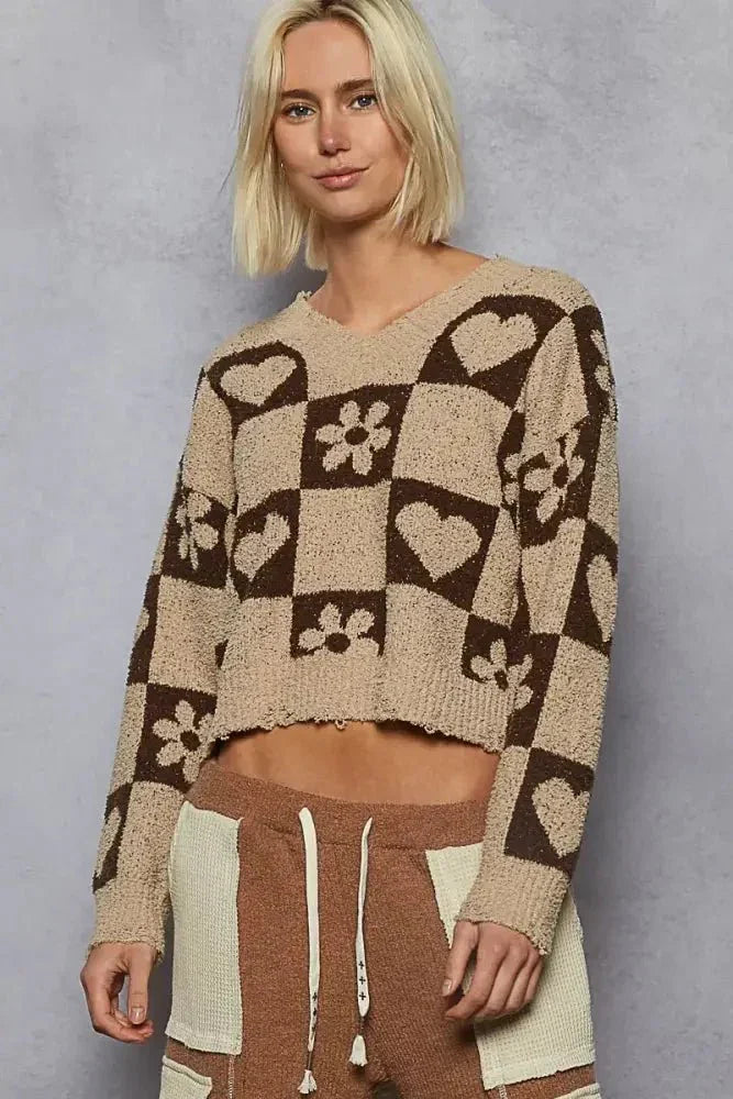 POL V - Neck Heart Pattern Checkered Sweater - Update AvenueTrendsi100100035101166100100035101166c5ed7205 - f8c5 - 4763 - 9f18 - 173d90826ca6 - Max - OriginMOCHA/BROWN
