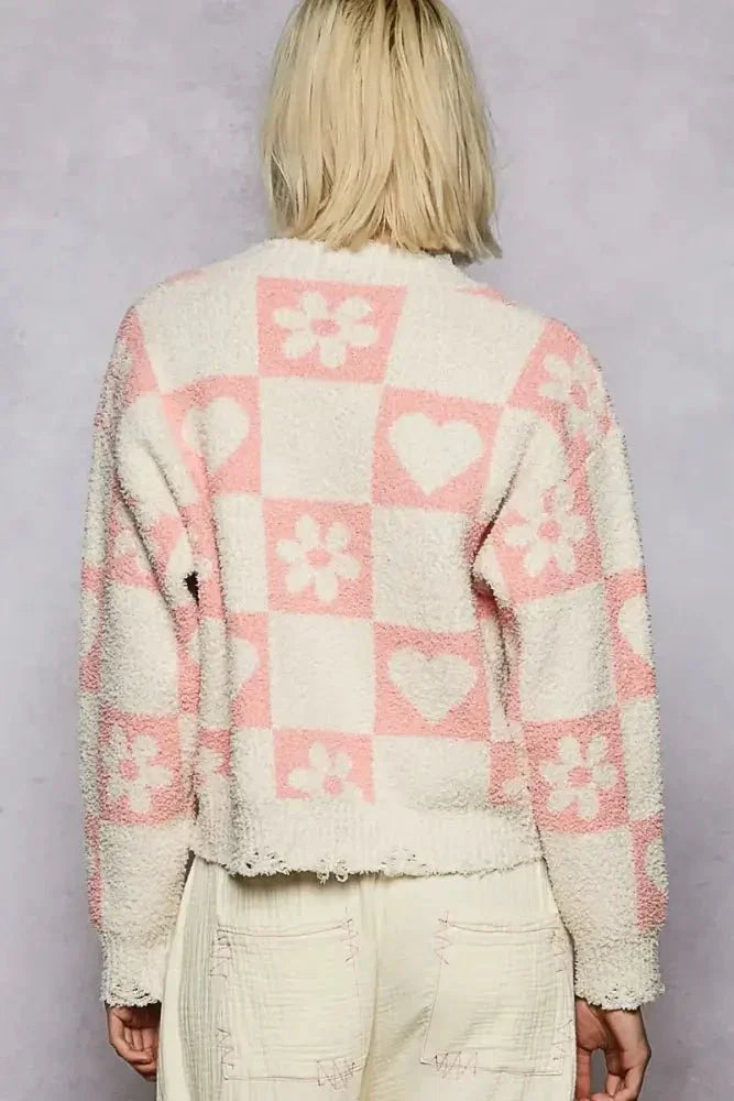 POL V - Neck Heart Pattern Checkered Sweater - Update AvenueTrendsi1001003624412391001003624412395a50488e - 9d33 - 4f1c - b3fc - e1efb1e14d6d - Max - OriginCREAM/PINK