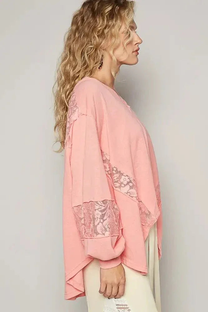 POL V - Neck Long Sleeve T-Shirt with Lace Detail - Update AvenueT-ShirtsTrendsi100100124241457100100124241457ea2141fe - cf77 - 45ea - ad4d - 14fafe40bda8 - Max - OriginBlush Pink