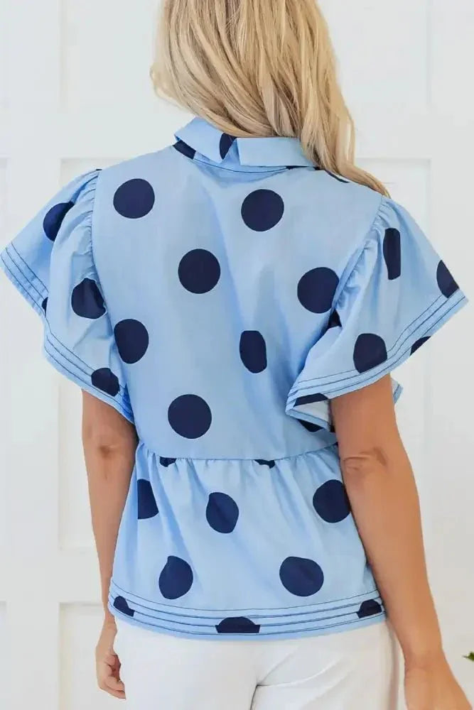 Polka Dot Print Ruffled Short Sleeve Buttoned Collared Blouse - Update AvenueVacation StyleTrendsi100100383297323100100383297323c75ac055 - 750c - 4882 - 8a70 - 1351c53dd151 - MaxLight Blue