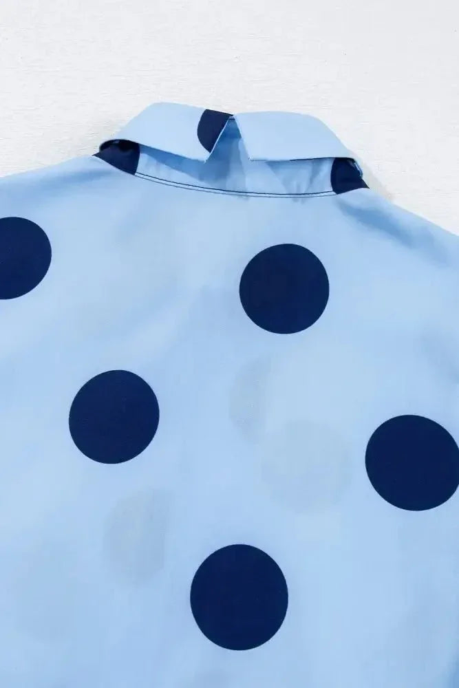 Polka Dot Print Ruffled Short Sleeve Buttoned Collared Blouse - Update AvenueVacation StyleTrendsi100100383297323100100383297323b19a347f - 4773 - 4559 - 83ec - 0334ea384823 - MaxLight Blue