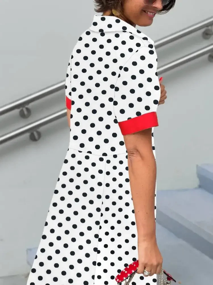 Polka Dot Short Sleeve Maxi Shirt Dress