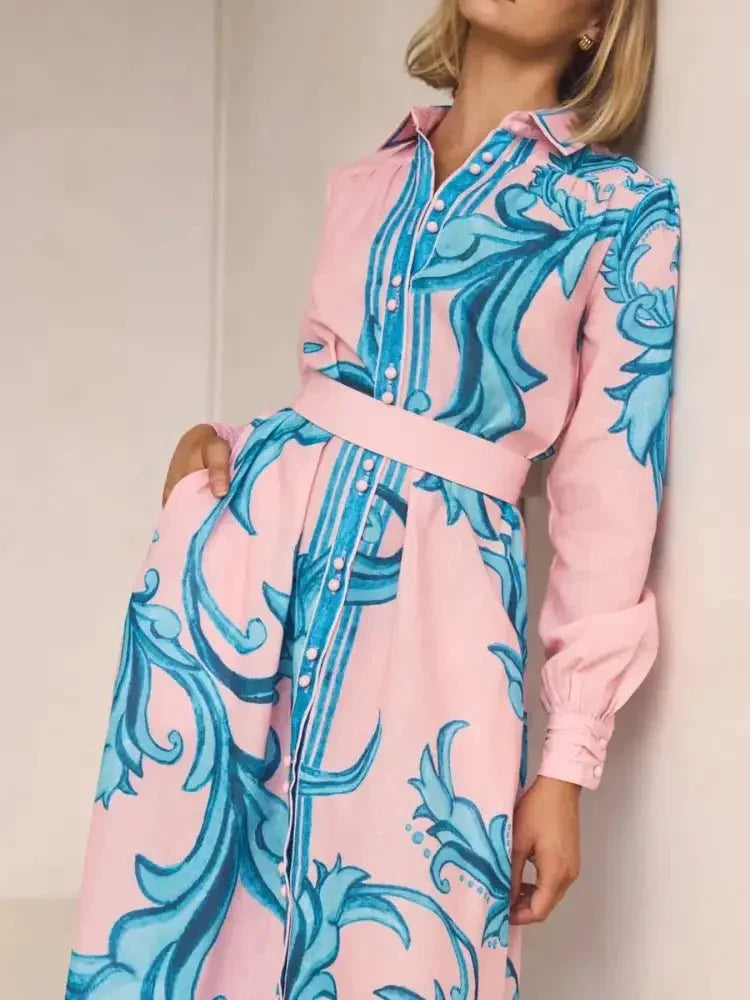 Printed Button Down Belted Shirt Dress - Update AvenueCasual DressesTrendsi100100023923592100100023923592Printed Button Down Belted Shirt DressFoundation Blue Print
