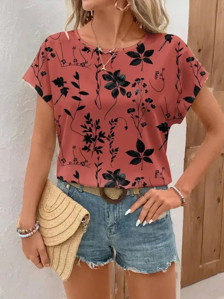 Printed Round Neck Short Sleeve Blouse - Update AvenueT-ShirtsTrendsi100100702449366100100702449366b9467a53986948da9148b3562d56f635 - Max - OriginRed