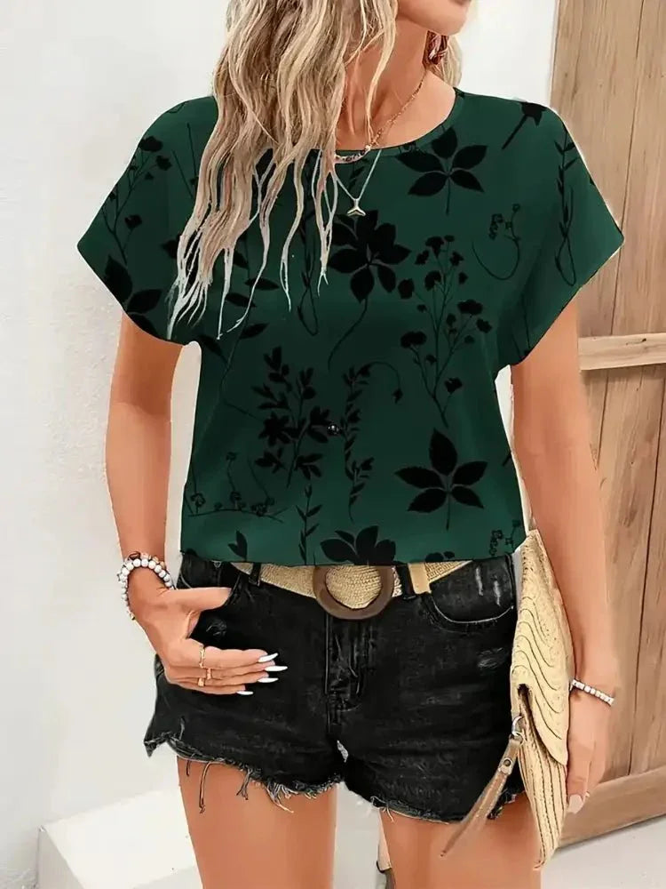 Printed Round Neck Short Sleeve Blouse - Update AvenueT-ShirtsTrendsi100100702449366100100702449366139c60098bd343b99aed073cbb55df1e - Max - OriginRed