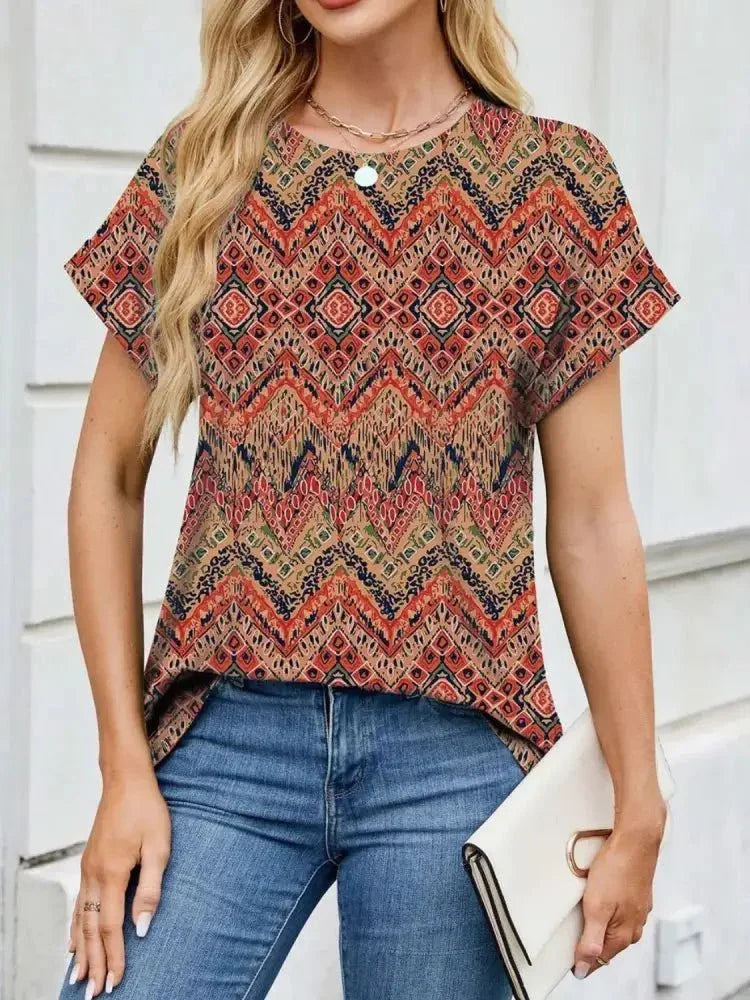 Printed Round Neck Short Sleeve Top - Update AvenueT-ShirtsTrendsi100100212581973100100212581973212b2aa8 - 0e3e - 42e3 - 9a3a - 2497dc0dd70f - Max - OriginTerracotta