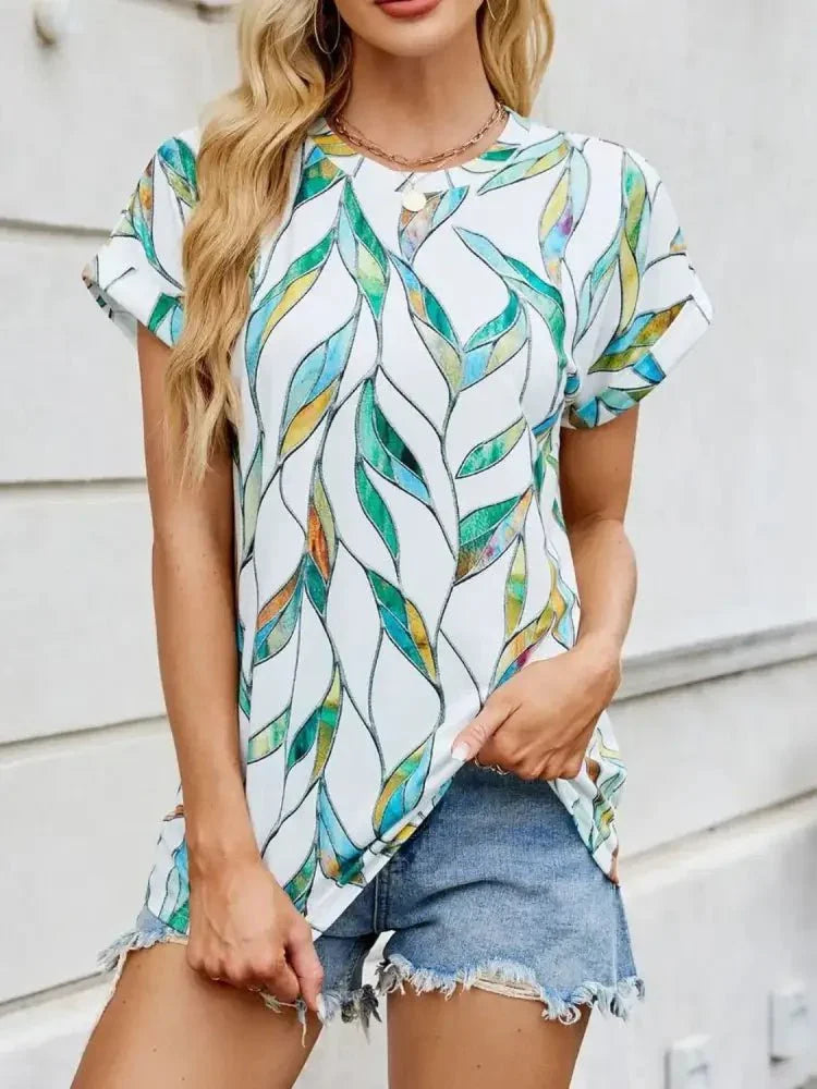 Printed Round Neck Short Sleeve Top - Update AvenueT-ShirtsTrendsi100100212588773100100212588773d9b7e0d8 - 6f9c - 48f6 - 823e - bc022a9c1495 - Max - OriginTurquoise