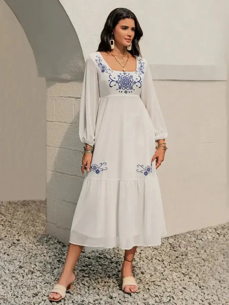 Printed Square Neck Balloon Sleeve Dress - Update AvenueBoho VibesTrendsi100100729381480100100729381480c75caf23 - fe04 - 4769 - 95f1 - 070363f2057a - MaxWhite