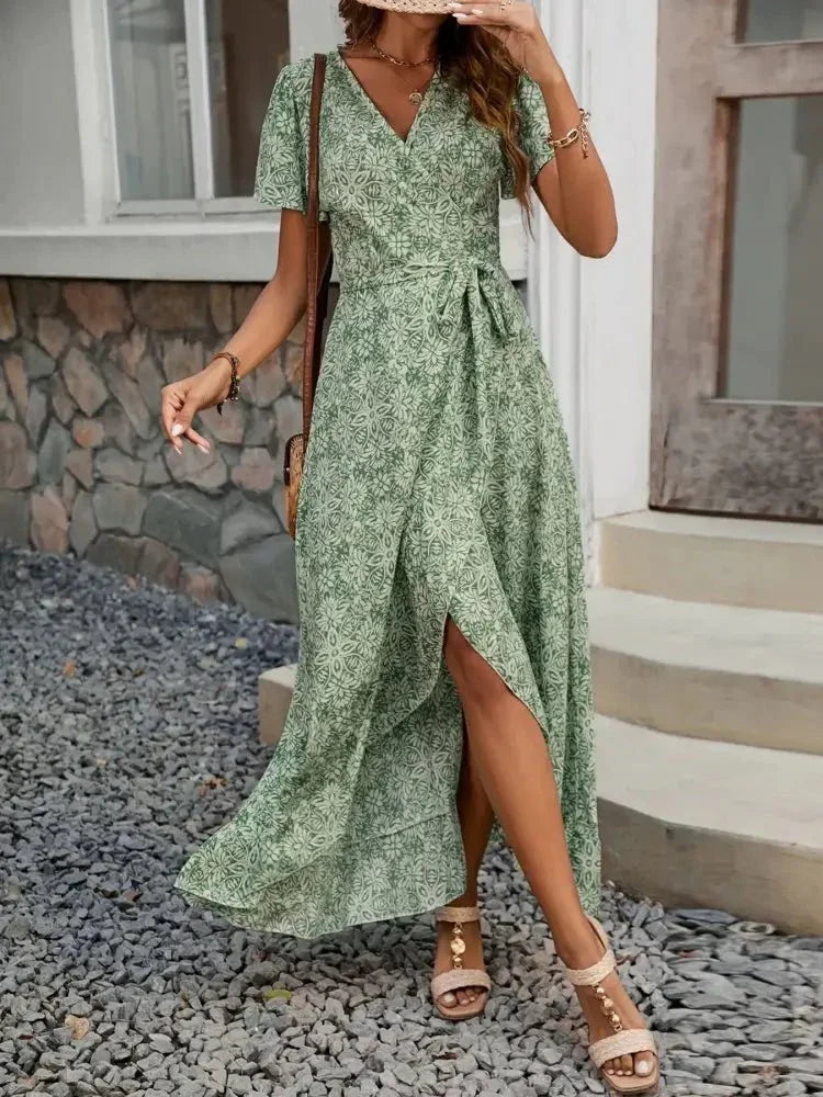Printed Surplice Maxi Dress with Flutter Sleeves - Update AvenueTrendsi100100293355440100100293355440af7c17ef - 4b02 - 4482 - a7f1 - 22c66a43db60 - Max - OriginGreen