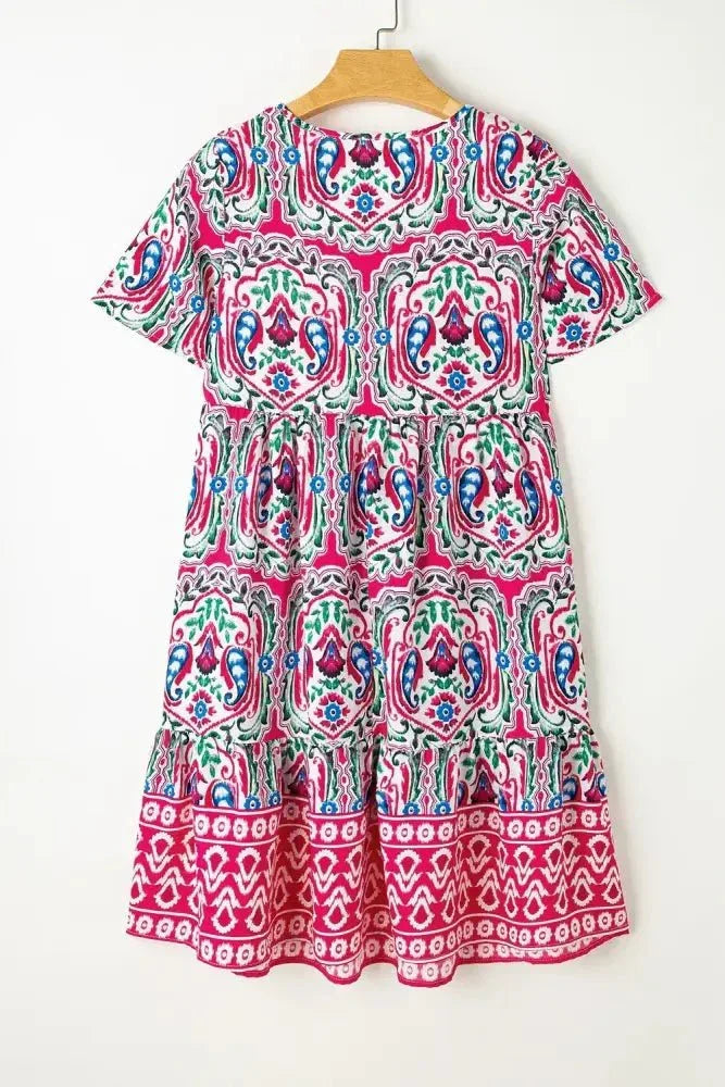 Printed Tie Neck Short Sleeve Dress - Update AvenueBoho VibesTrendsi100100473712914100100473712914321e52e2 - 0202 - 420c - a680 - 9003d578f38d - MaxFloral