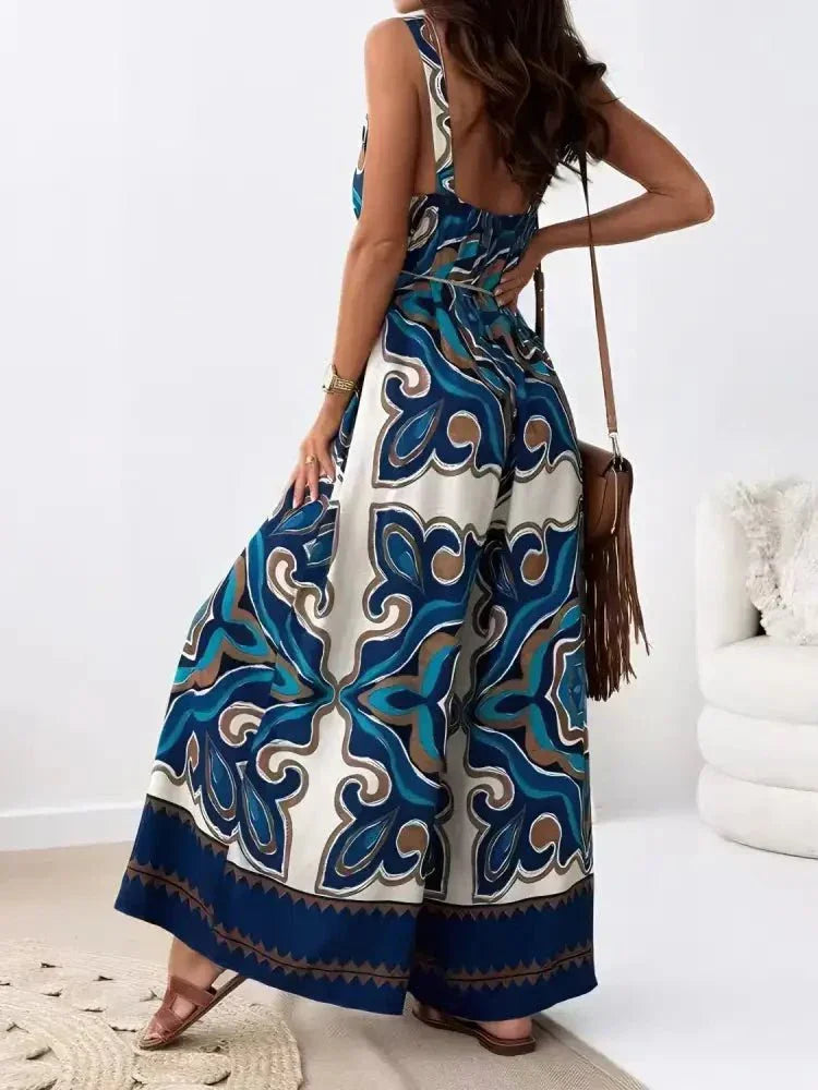 Printed V - Neck Wide Leg Jumpsuit - Update AvenueBoho VibesTrendsi10010051412107310010051412107347c611b9 - e728 - 45ea - 917b - 01c220232e4b - Max - OriginPeacock Blue
