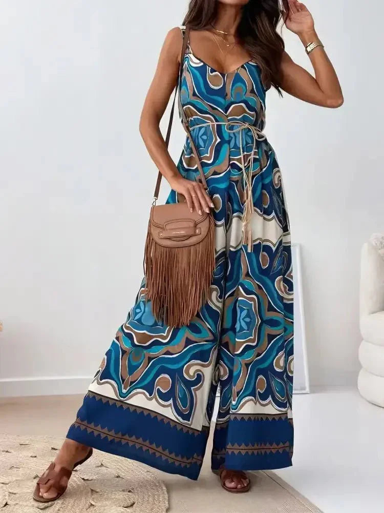 Printed V - Neck Wide Leg Jumpsuit - Update AvenueBoho VibesTrendsi100100514121073100100514121073e283c836 - 232b - 4d1f - b559 - 85fa3963ef4e - Max - OriginPeacock Blue