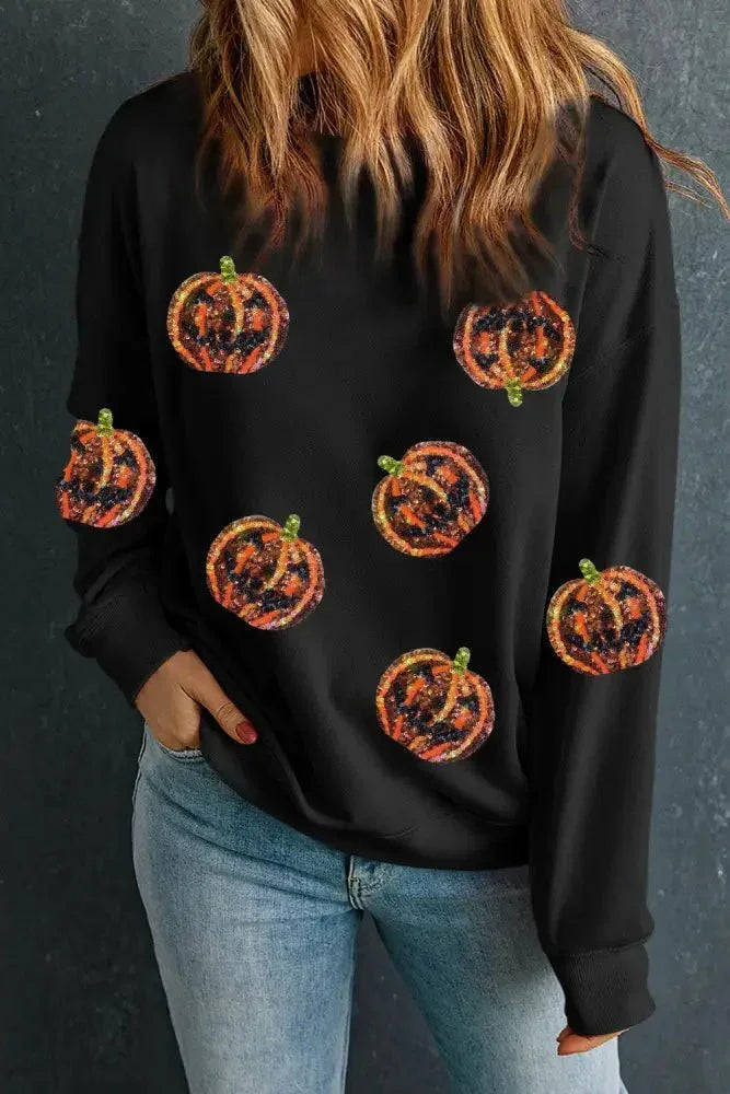 Pumpkin Dropped Shoulder Sweatshirt - Update AvenueHalloweenTrendsi1001017515509421001017515509422570616550cb428a94101208ebaf6691 - MaxBlack