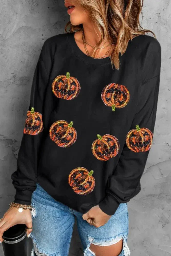 Pumpkin Dropped Shoulder Sweatshirt - Update AvenueHalloweenTrendsi1001017515509421001017515509428f24f90a761146aea8b779cf2690f1b9 - MaxBlack