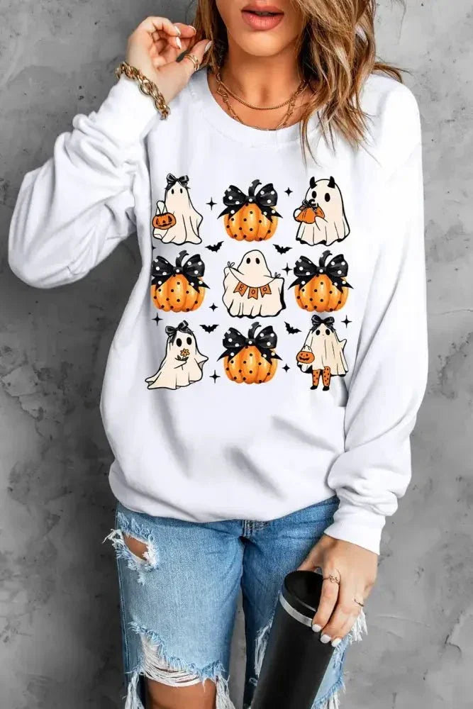 Pumpkin & Ghost Round Neck Long Sleeve Sweatshirt - Update AvenueHalloweenTrendsi1001002563016631001002563016634194c94d - bd0b - 44de - 86d4 - 0671d7793017 - MaxWhite