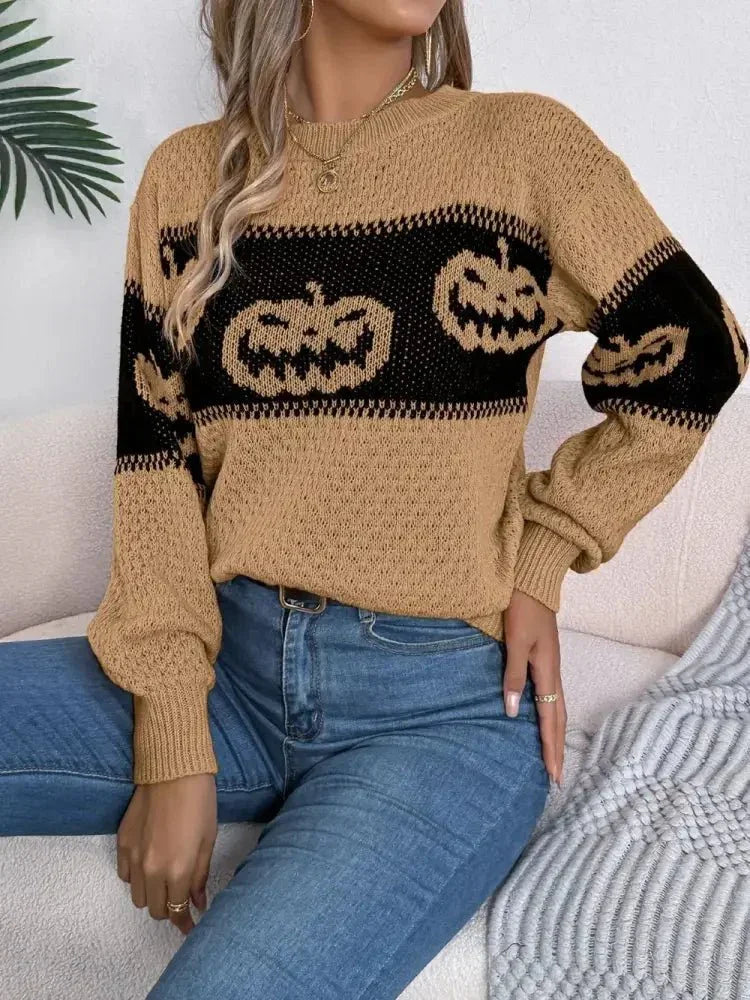 Pumpkin Round Neck Long Sleeve Sweater - Update AvenueHalloweenTrendsi1001003095544901001003095544904d26dd9c - 5b4e - 490a - 9a2e - becf14bddadc - MaxCamel