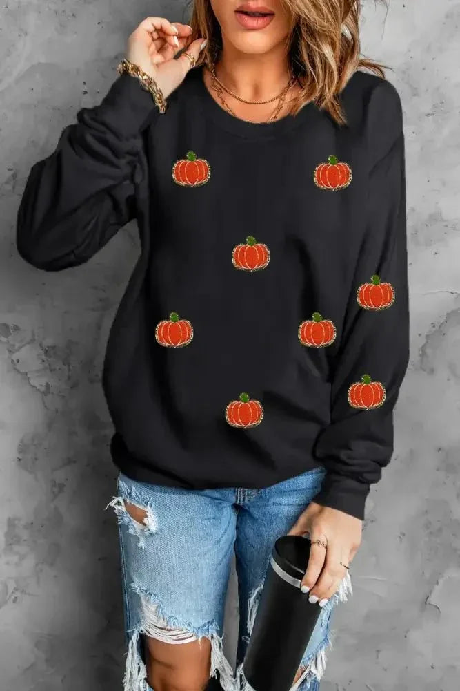 Pumpkin Round Neck Long Sleeve Sweatshirt - Update AvenueHalloweenTrendsi100100114131405100100114131405ed23b17d - 484f - 4b1c - 9f17 - 07164e1880a3 - MaxBlack