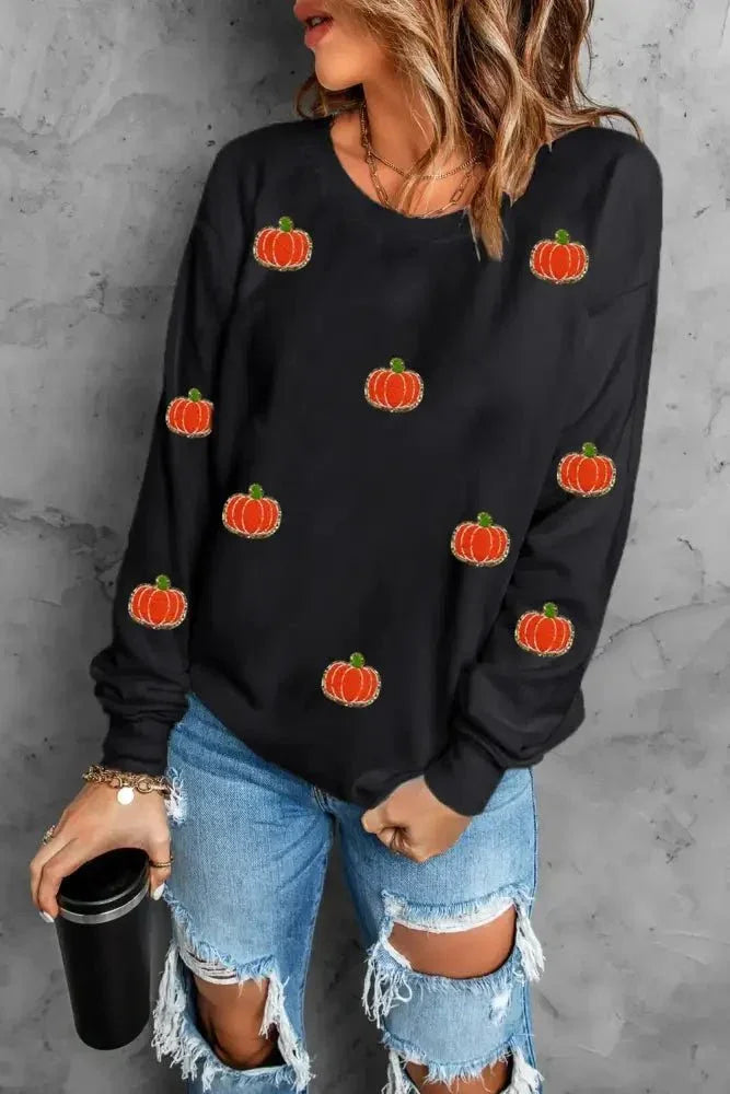 Pumpkin Round Neck Long Sleeve Sweatshirt - Update AvenueHalloweenTrendsi1001001141314051001001141314050d3e2b93 - 8ebd - 43e3 - ada4 - 8d8d638b783c - MaxBlack