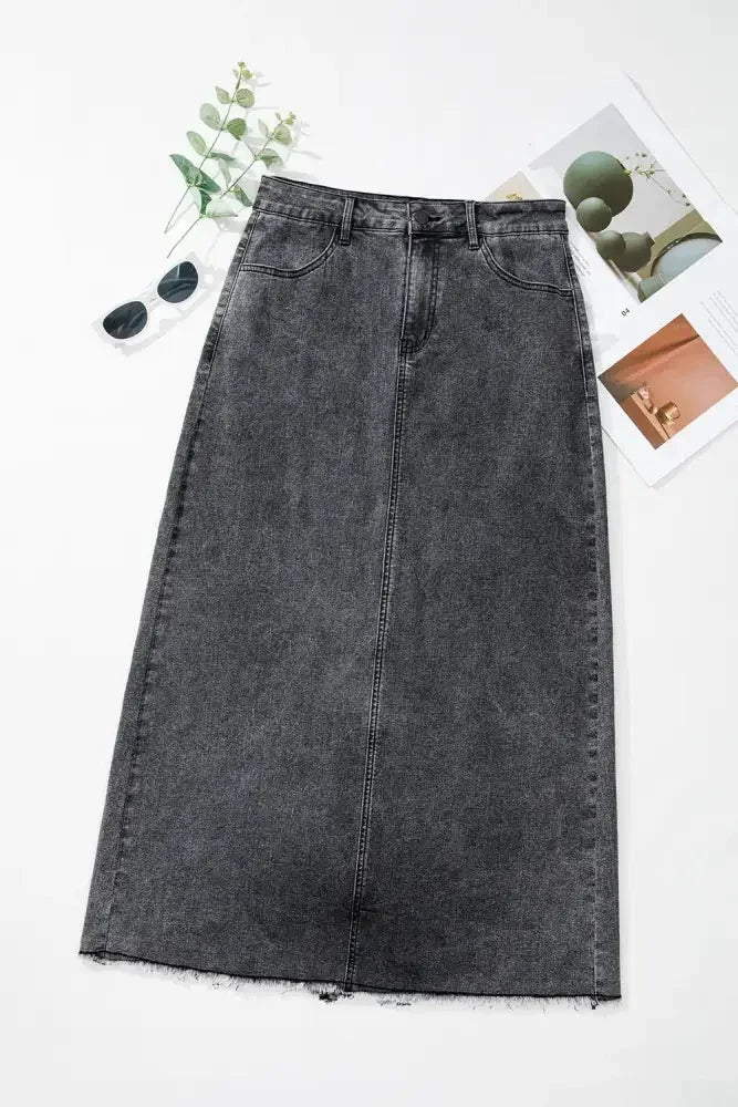 Raw Hem Midi Denim Skirt with Pockets - Update AvenueDenim Dresses & SkirtsTrendsi100100418551947100100418551947af5a962e - 23cf - 47c3 - 8c54 - 09b01d422ab5 - MaxDark
