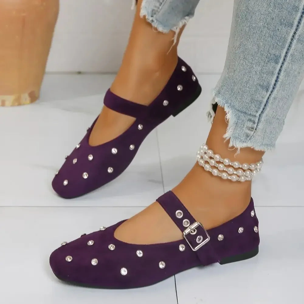 Rhinestone Buckle Flat Mary Jane Loafers