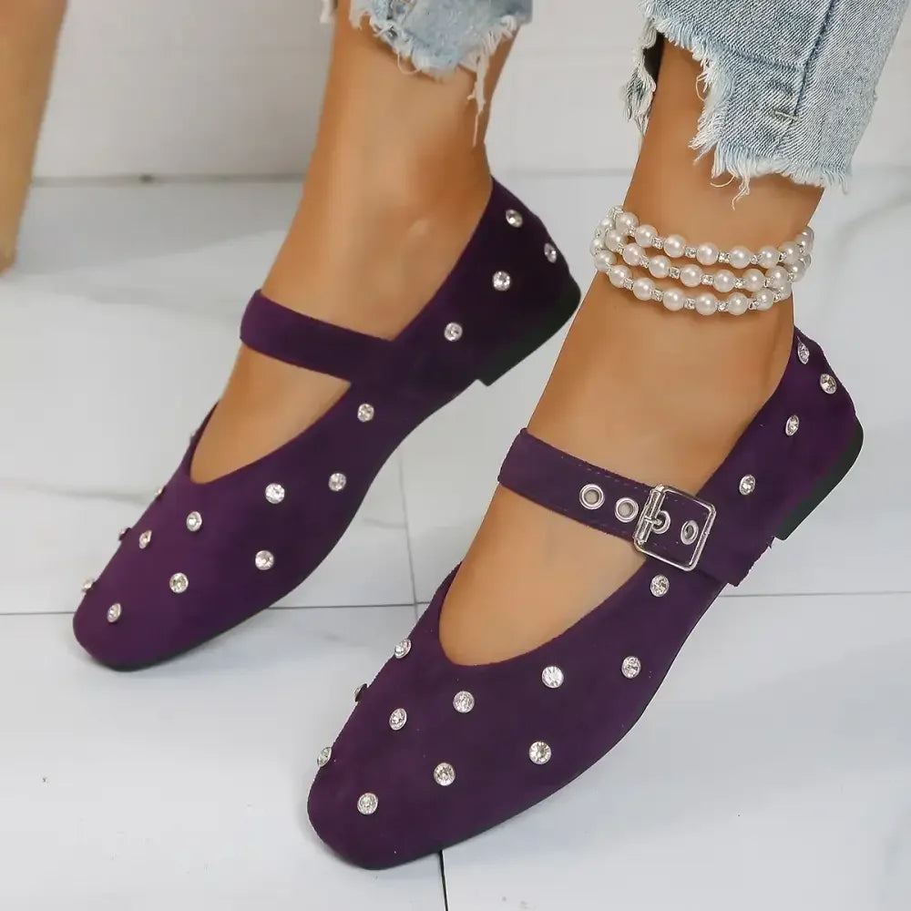 Rhinestone Buckle Flat Mary Jane Loafers