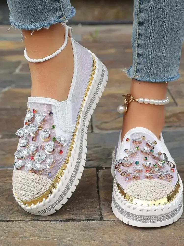 Rhinestone Platform Slip-Ons